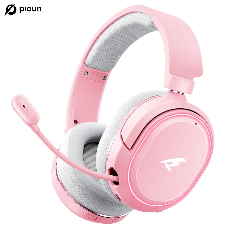 Picun G2 2.4G Wireless Gaming Headset Bluetooth Headphones 5ms Low Latency 7.1 Surround ENC Mic For PC PS4 PS5 Phone Switch – Pink 8