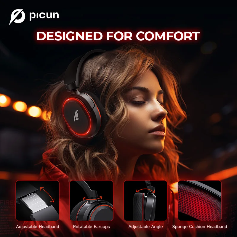 Picun G2 2.4G Wireless Gaming Headset Bluetooth Headphones 5ms Low Latency 7.1 Surround ENC Mic For PC PS4 PS5 Phone Switch 6