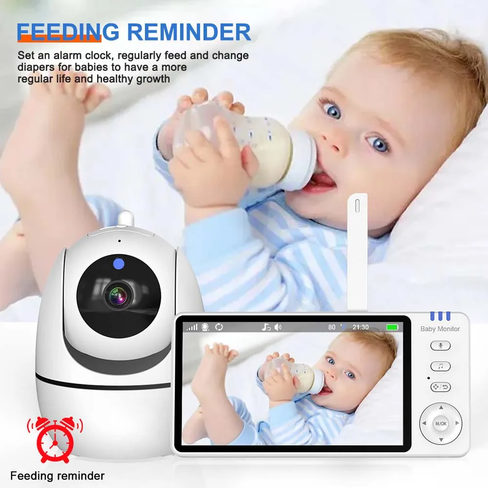 5 Inch Video Baby Monitor With Camera PTZ Zoom Babyphone Cam Security Protection Surveillance Cameras Temperature Sensor Lullaby 6