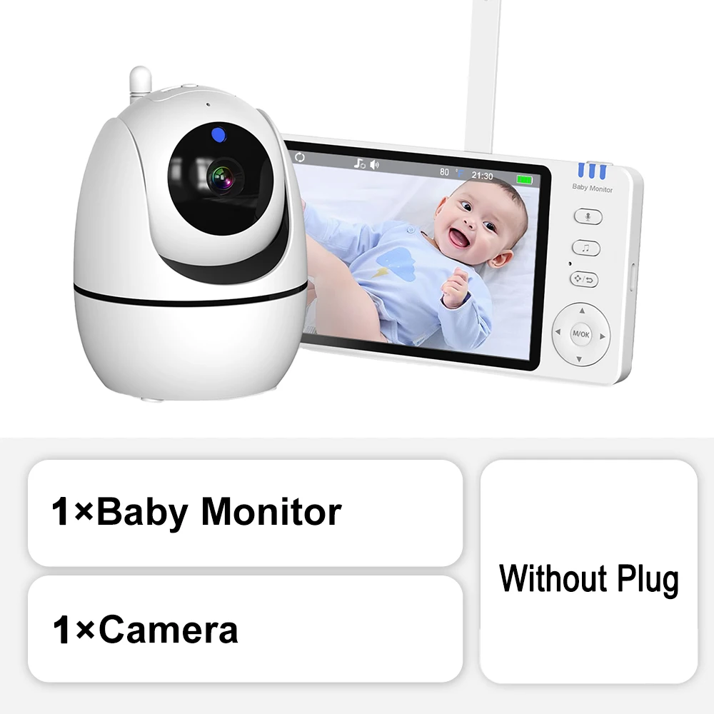5 Inch Video Baby Monitor With Camera PTZ Zoom Babyphone Cam Security Protection Surveillance Cameras Temperature Sensor Lullaby – Without Plug 5