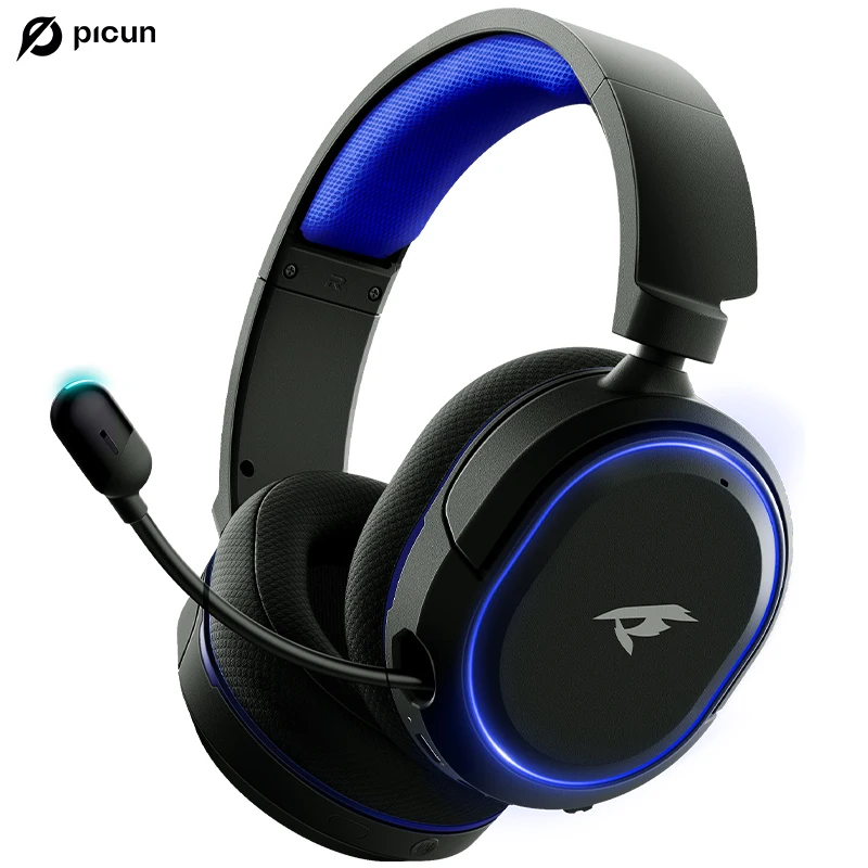 Picun G2 2.4G Wireless Gaming Headset Bluetooth Headphones 5ms Low Latency 7.1 Surround ENC Mic For PC PS4 PS5 Phone Switch – Blue 5