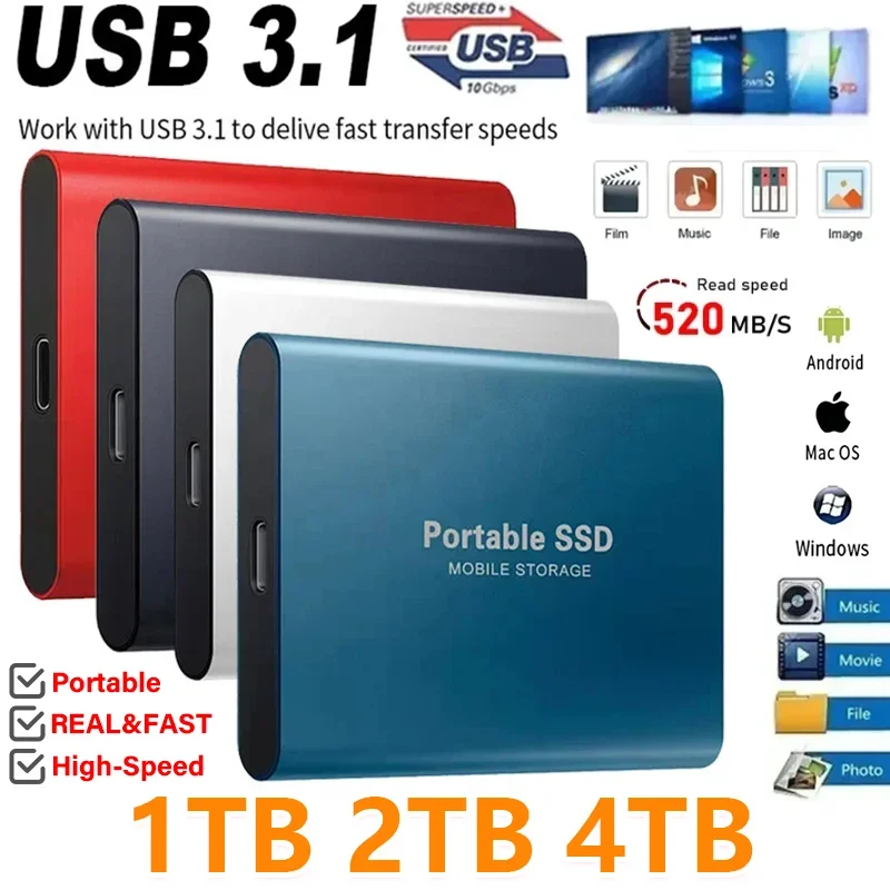 External Hard Drive 1TB Portable SSD 2TB External Solid State Drive USB 3.1/Type-C Hard Disk High-Speed Storage for PC/Mac/Phone 10